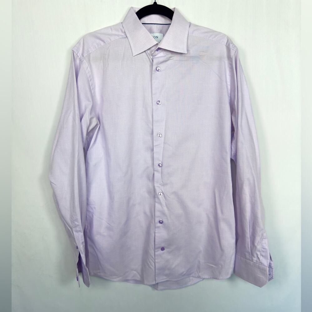 Eton Twill Slim Fit Purple 100% Cotton Button Down Dress Shirt Size 41 16